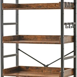 Adjustable 5-Tier Bookcase, Rustic Industrial Wood & Metal, Mid-Century for Home Office