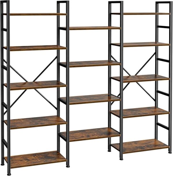 5-Tier Bookshelf with 14 Open Shelves, Rustic Brown