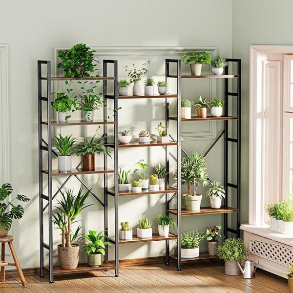 5-Tier Bookshelf with 14 Open Shelves, Rustic Brown - Image 2