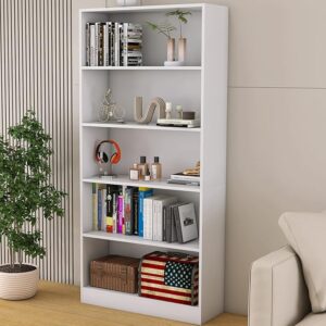 5-Tier Tall White Bookcase – Floor Standing Display Shelf for Home Office (31.5"W x 11.8"D x 67.9"H)
