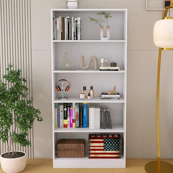5-Tier Tall White Bookcase – Floor Standing Display Shelf for Home Office (31.5"W x 11.8"D x 67.9"H) - Image 3