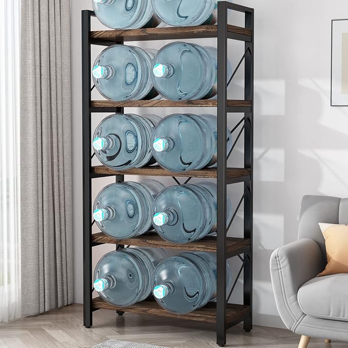 5-Tier Rustic Industrial Bookshelf – Solid Wood & Metal Bookcase, Retro Brown (LZ01-05tier) - Image 4