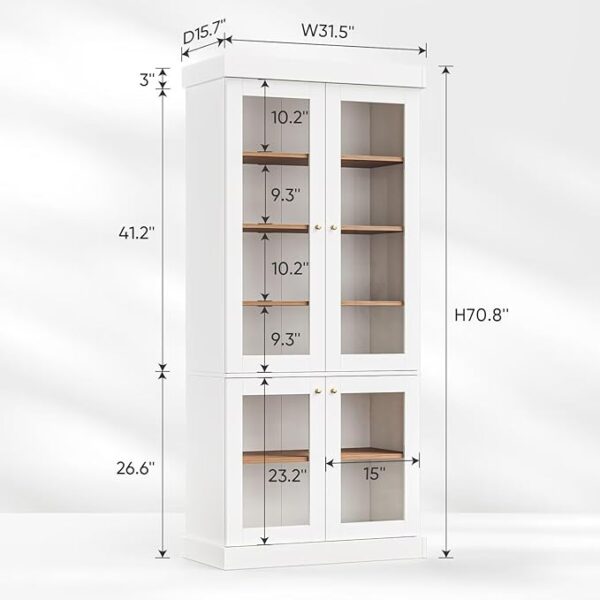 70.8" White Bookshelf with Glass Doors – 6-Tier Farmhouse Bookcase Cabinet, Set of 4 - Image 2