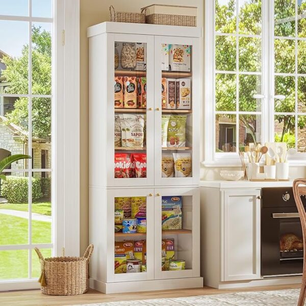 70.8" White Bookshelf with Glass Doors – 6-Tier Farmhouse Bookcase Cabinet, Set of 4 - Image 4