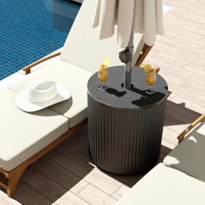 Outdoor Side Table with Umbrella Base, Fits up to 1.5" Pole, Weighted Stand & Drink Table Combo