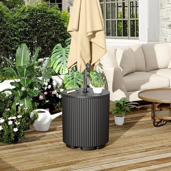 Outdoor Side Table with Umbrella Base, Fits up to 1.5" Pole, Weighted Stand & Drink Table Combo - Image 4