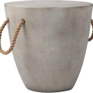 COSIEST Outdoor Shaped Side Table with Concrete Top & Hemp Rope Handles, 17'' Patio Accent Table for Garden