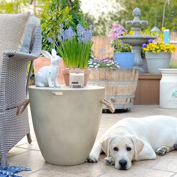 COSIEST Outdoor Shaped Side Table with Concrete Top & Hemp Rope Handles, 17'' Patio Accent Table for Garden - Image 2