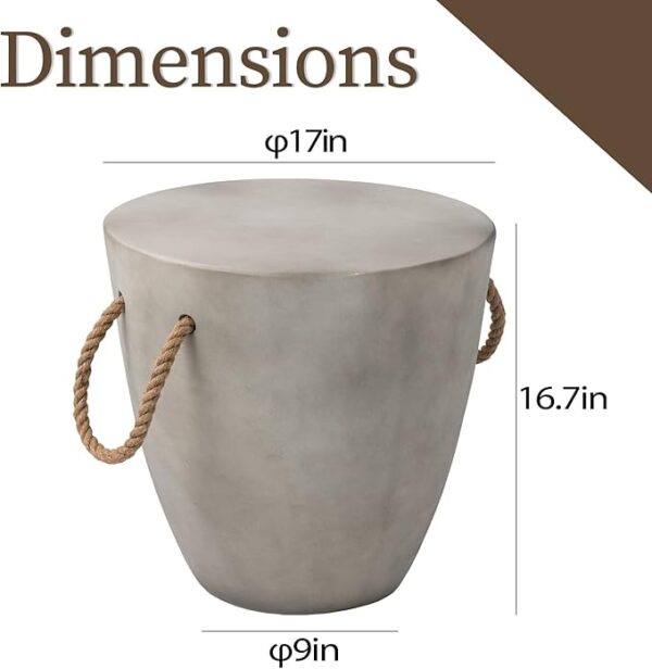 COSIEST Outdoor Shaped Side Table with Concrete Top & Hemp Rope Handles, 17'' Patio Accent Table for Garden - Image 3