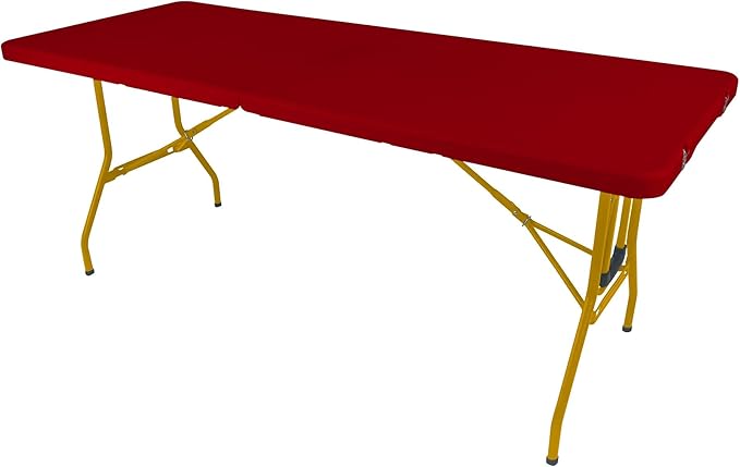 6Ft Rolling Folding Table with Wheels, Durable Plastic, Team Colors, Dark Red & Yellow - Image 2