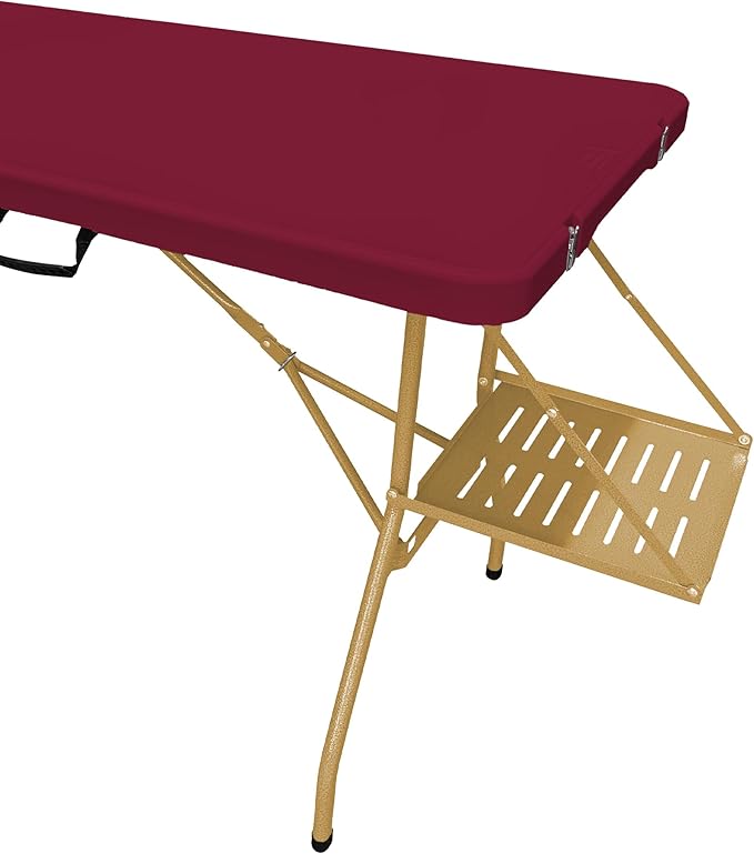 6Ft Rolling Folding Table with Wheels, Durable Plastic, Team Colors, Dark Red & Yellow - Image 4