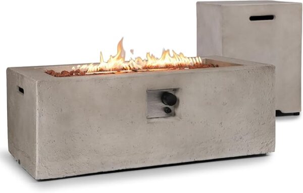 42" Rectangular Propane Fire Pit Table, 50,000 BTU Concrete Firepit with Tank Cover & Lava Rocks - Image 2