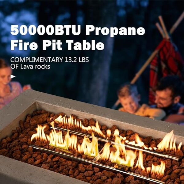 42" Rectangular Propane Fire Pit Table, 50,000 BTU Concrete Firepit with Tank Cover & Lava Rocks - Image 3
