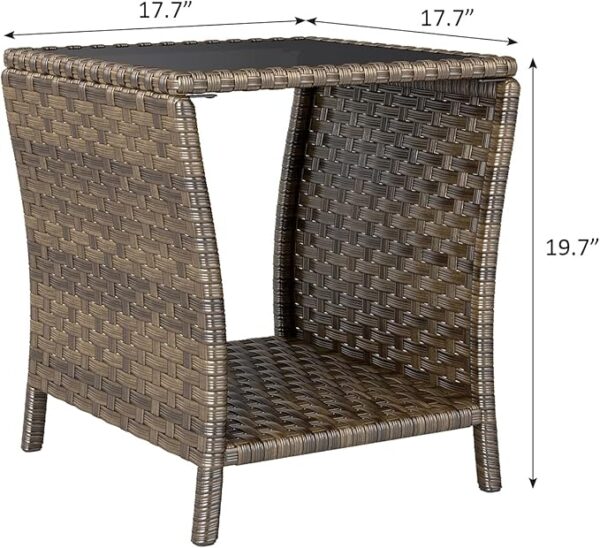 Set of 2 Rattan Side Tables, PE Wicker with Glass Top, Weather-Resistant for Patio & Garden - Image 3