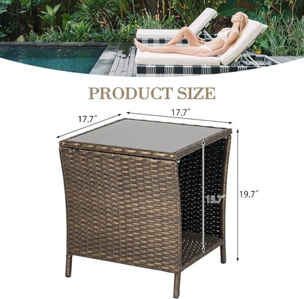 PE Rattan Side Table, Wicker Coffee Table with Iron Frame, Dark Blonde - Image 3