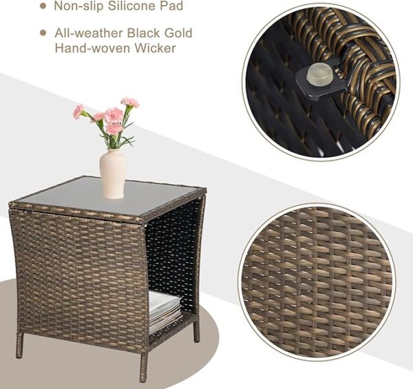 PE Rattan Side Table, Wicker Coffee Table with Iron Frame, Dark Blonde - Image 4
