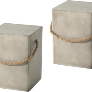 Set of 2 Concrete Outdoor Side Tables with Rope Handles, Grey