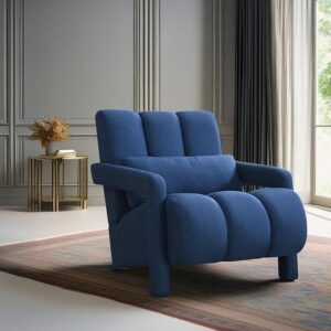 Home Smyth Modern Armchair, Upholstered with Linen Fabric & Pillow, Navy Blue