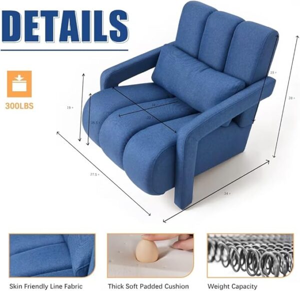 Home Smyth Modern Armchair, Upholstered with Linen Fabric & Pillow, Navy Blue - Image 2