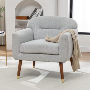 Set of 2 Accent Chairs, Comfy Fabric Lounge Armchair with Upholstered Cushion, Silver