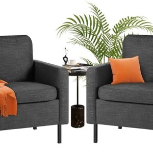 Set of 2 Accent Chairs with Arms, Modern Small Office Chairs, Metal Legs, Dark Grey