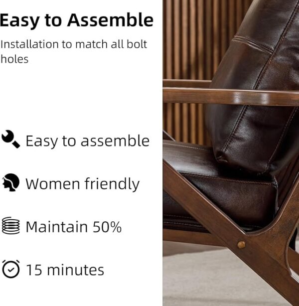 Mid-Century Modern Accent Chair, PU Leather with Wood Frame, Removable Cushions, Brown - Image 2