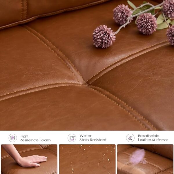 Set of 2 Brown Faux Leather Accent Chairs, Tufted Mid-Century Modern, 38.58" Wide - Image 2
