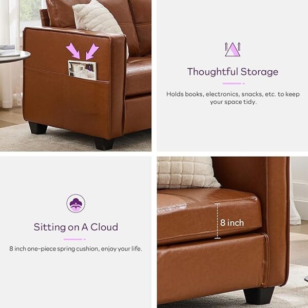 Set of 2 Brown Faux Leather Accent Chairs, Tufted Mid-Century Modern, 38.58" Wide - Image 3