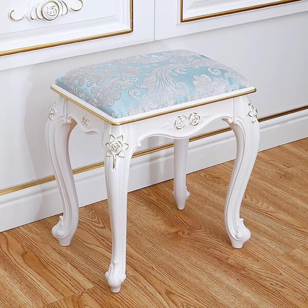 Vintage Victorian Makeup Stool, Sturdy Ottomans Bench for Bedroom & Vanity, 15.7" x 11.8" x 17"