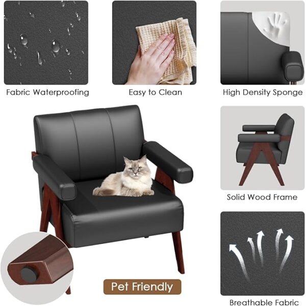 Set of 2 Black Leather Accent Chairs, Mid-Century Modern for Living Room & Office - Image 4