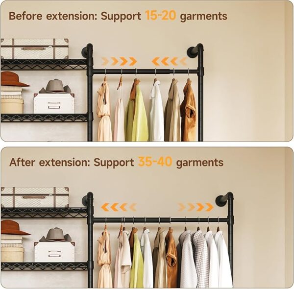 H3 Wall-Mounted Closet System, Expandable Industrial Pipe Rack, Heavy-Duty, Black - Image 4