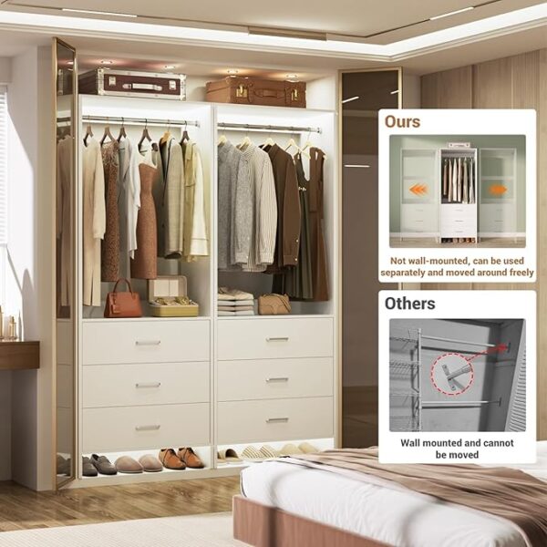 4FT Closet Organizer System, Set of 2 Wood Wardrobes with Hanging Rods, White - Image 2