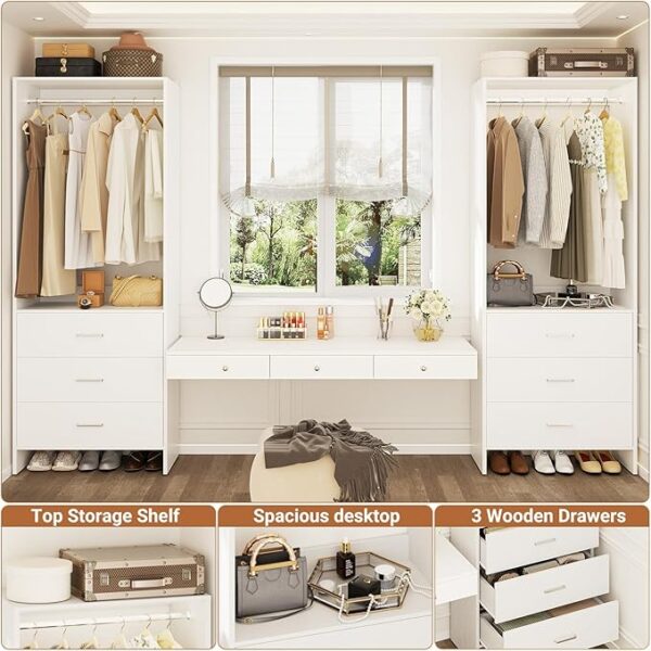 4FT Closet Organizer System, Set of 2 Wood Wardrobes with Hanging Rods, White - Image 3