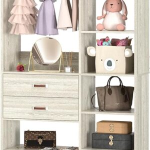 40" Freestanding Closet System, 10 Shelves & 2 Wood Drawers, 80" Height, White Oak