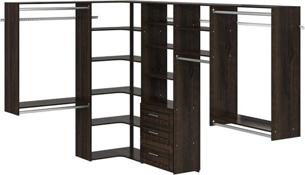Easy Track Modern Ultimate 84-115 in. Width Espresso Wood Closet Corner System - Truffle