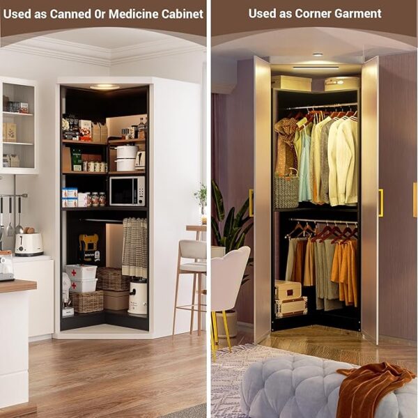 32" Corner Closet System, 2 Hanging Rods, 3-Tier Wood Tower, 80" Height, Black - Image 3