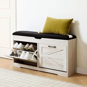 Shoe Storage Bench with Cushion, Small Rack for Entryway & Bedroom, White