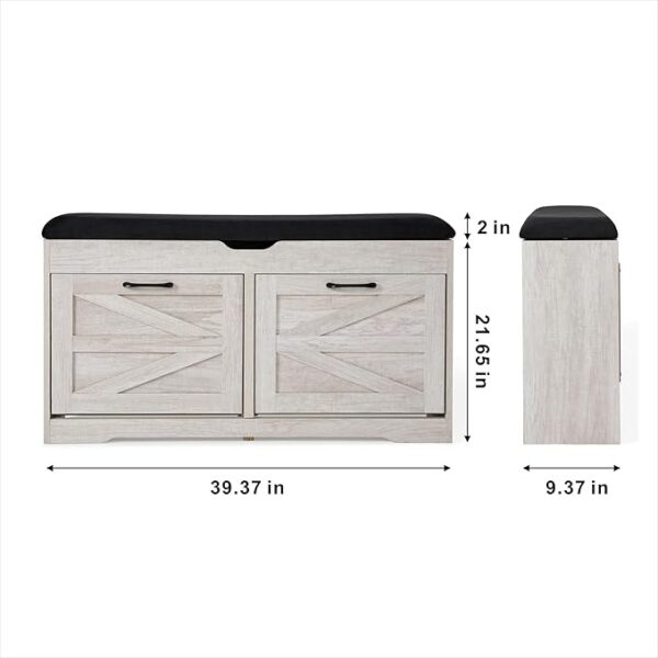 Shoe Storage Bench with Cushion, Small Rack for Entryway & Bedroom, White - Image 2