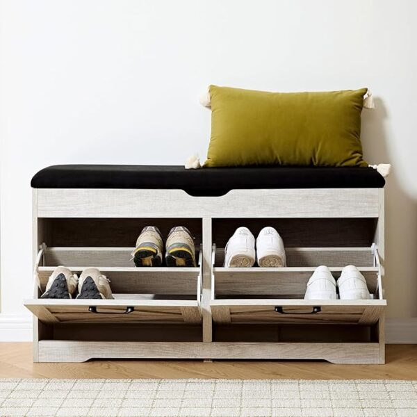 Shoe Storage Bench with Cushion, Small Rack for Entryway & Bedroom, White - Image 3