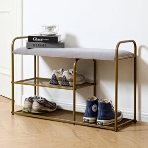 Shoe Storage Bench with Cushion & 3-Tier Rack, Holds 330 lb