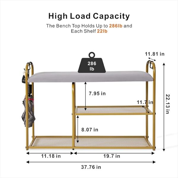 Shoe Storage Bench with Cushion & 3-Tier Rack, Holds 330 lb - Image 2