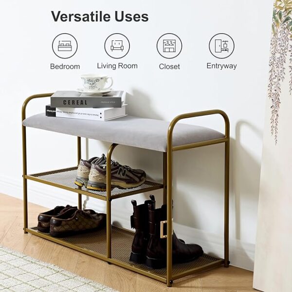 Shoe Storage Bench with Cushion & 3-Tier Rack, Holds 330 lb - Image 3
