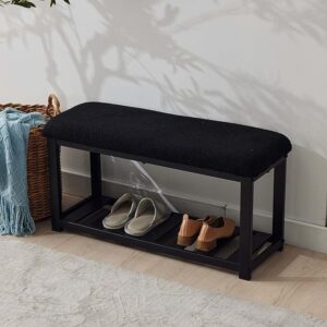 Shoe Bench with Velvet Cushion & 2-Tier Organizer, Black