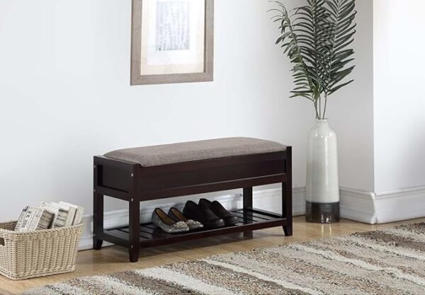 2-Tier Padded Shoe Bench, Solid Wood Organizer for Entryway & Living Room