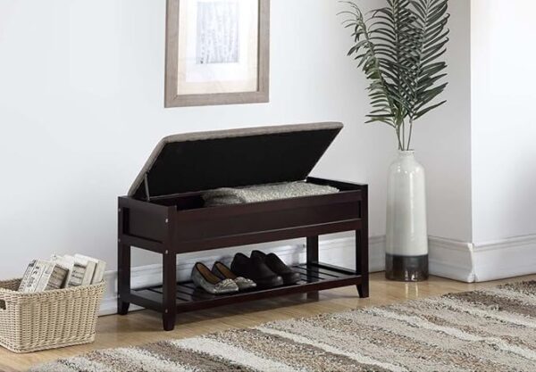 2-Tier Padded Shoe Bench, Solid Wood Organizer for Entryway & Living Room - Image 2