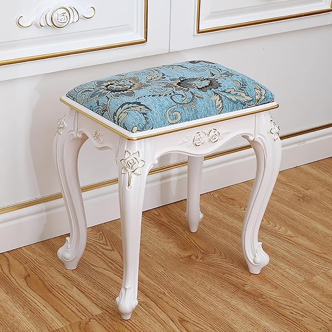 Vintage Victorian Makeup Stool, Sturdy Ottomans Bench, Princess Bedroom Chair (15.7" x 11.8" x 17")