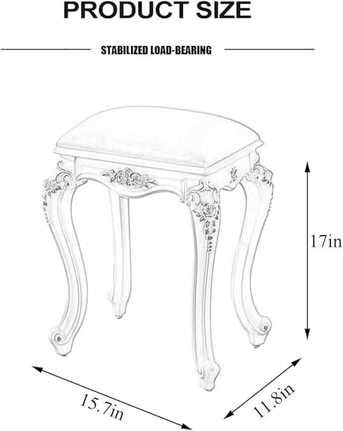 Vintage Victorian Makeup Stool, Sturdy Ottomans Bench, Princess Bedroom Chair (15.7" x 11.8" x 17") - Image 2