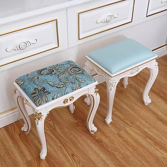 Vintage Victorian Makeup Stool, Sturdy Ottomans Bench, Princess Bedroom Chair (15.7" x 11.8" x 17") - Image 3