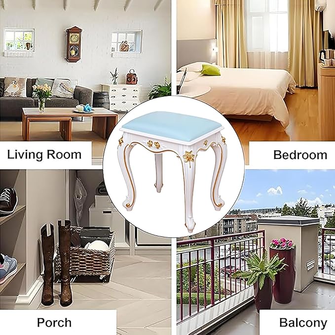 Vintage Victorian Makeup Stool, Sturdy Ottomans Bench, Princess Bedroom Chair (15.7" x 11.8" x 17") - Image 4