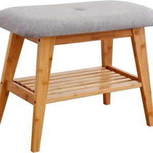 Bamboo Shoe Rack Bench, 2-Tier Organizer for Entryway/Hallway, 23.6" Natural